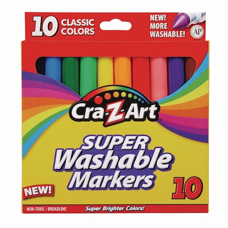 Cra-Z-Art Super Washable Markers, Broad Bullet Tip, 10 Assorted Colors 1000224